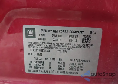 2014 Buick Encore Leather z USA, uszkodzony, nr VIN KL4CJCSBXEB785353